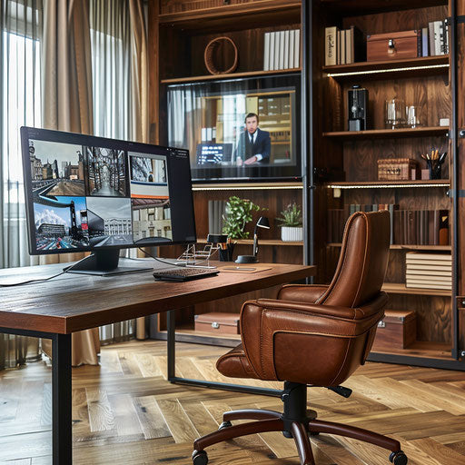 Corporate leader in video conference, modern home office setup