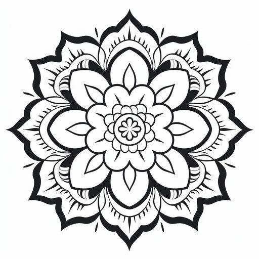 Mandala flower coloring page, Indian motifs, dark white and light black
