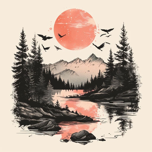 Flat rustic tattoo sketch of a rosy dawn