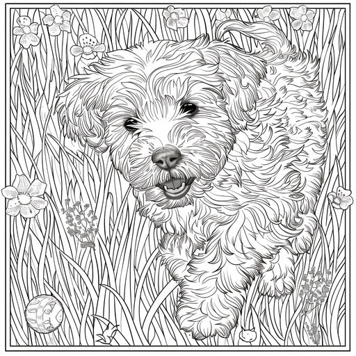 A playful puppy with a ball in a grassy yard