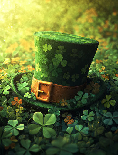 St. Patrick's Day hat surrounded by clovers
