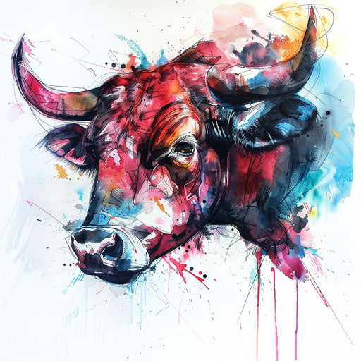 Abstract bull with vibrant watercolor splashes