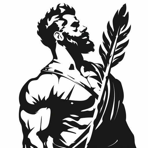 Silhouette tattoo sketch of Hercules, minimalist design with dramatic black and white contrast
