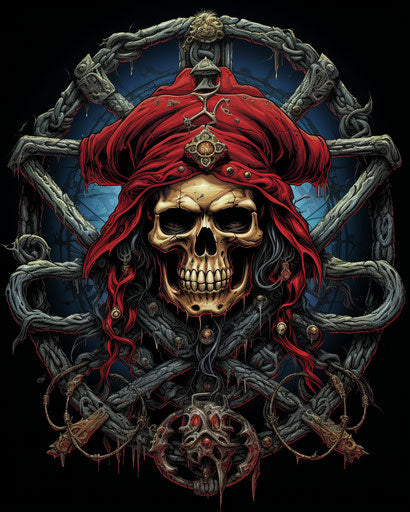 Pirate skull with anchor and bandana, powerful symbolism