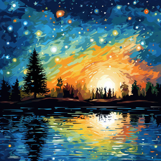 Night sky in Impressionistic Art style, on white background