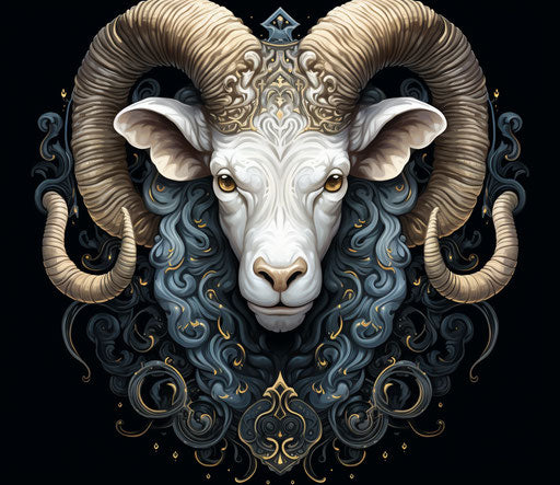 Ram's head in datamosh style, symbolist drawings, tondo 38:33