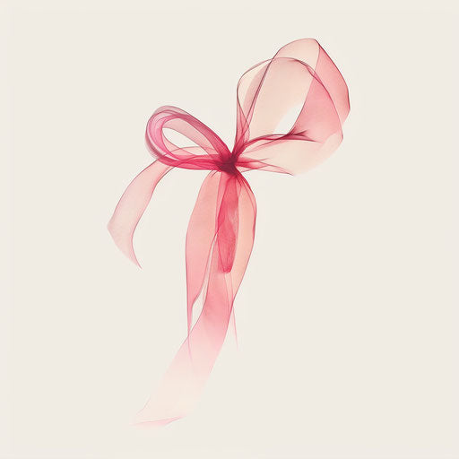 Minimalist pink ribbon tattoo on white background