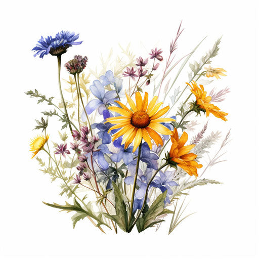 Wildflower illustration in the style of Oil painting, on white background