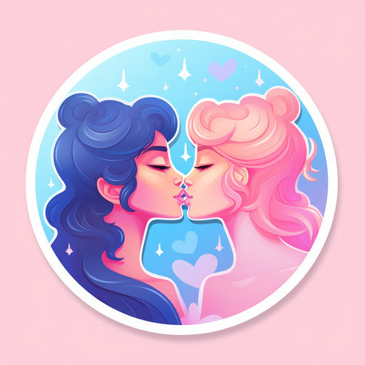 Love sticker kiss in soft and charming style, pink on pink