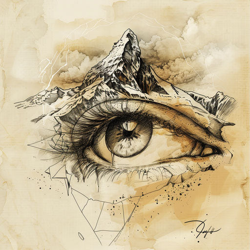 Eye gazing at peak, symbolizing vision and goals