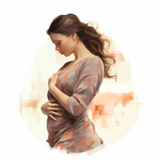 Expectant mother artwork in oil painting style on white background