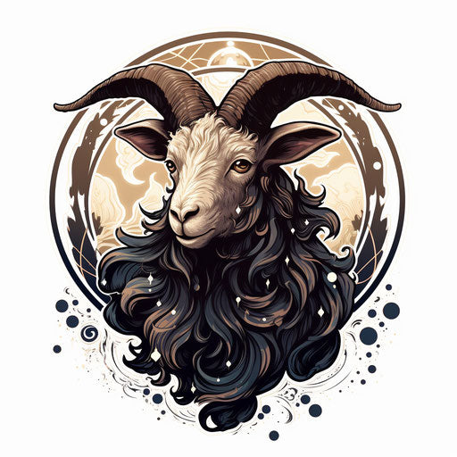 Tattoo of a goat with star sign and moon sticker