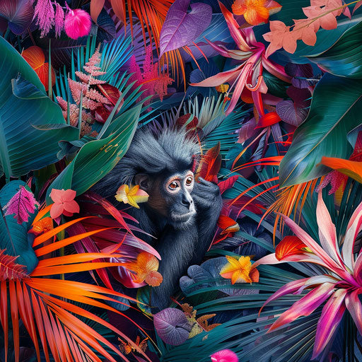 Spider monkey in colorful jungle