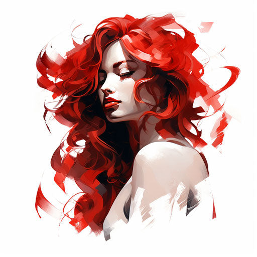Red illustration in the style of Chiaroscuro Art, on white background