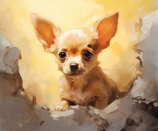Yellow and brown chihuahua puppy looking at the camera