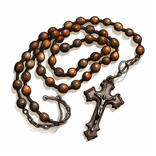 Rosary illustration in the style of Chiaroscuro Art, on a white background
