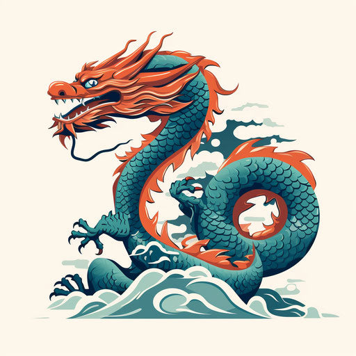 Chinese dragons in Minimalist style on white background