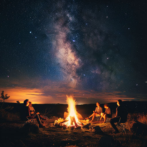 Campfire under the stars with warm friends