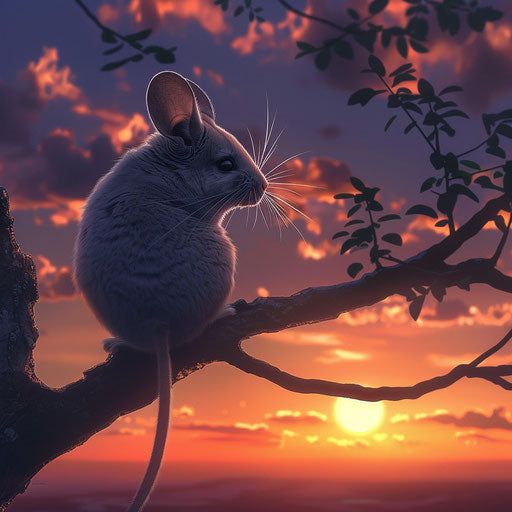 Chinchilla watching the sunrise from a tree branch