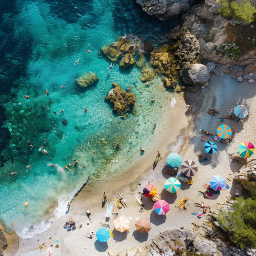 Aerial view of a vibrant beach cove