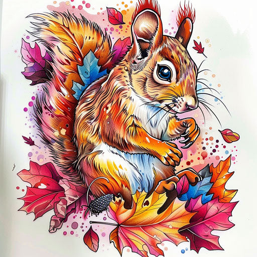 Playful squirrel surrounded by colorful autumn leaves