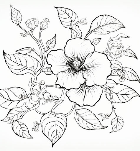Black and white coloring page of a flower with a vine