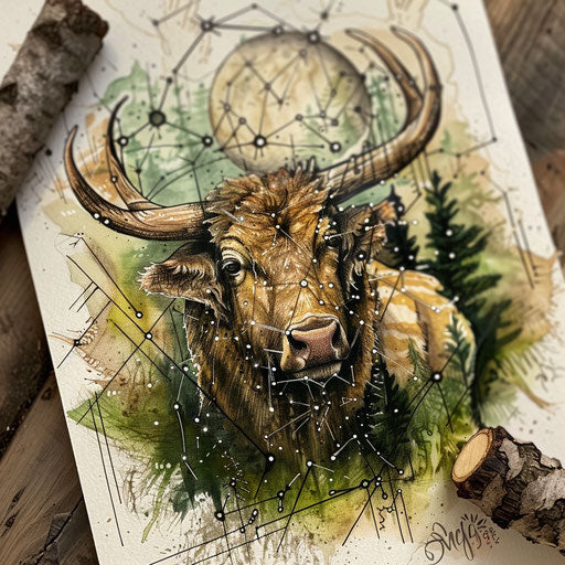 Enchanted sketch of Taurus constellation with forest theme