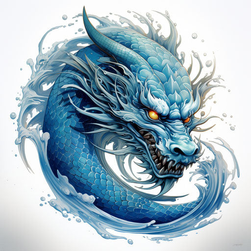 Blue dragon tattoos, digitally enhanced, chromatic intensity