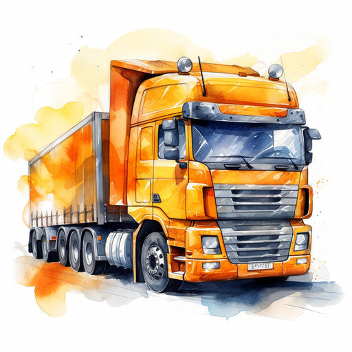 Truck cartoon in Oil painting style, on white background