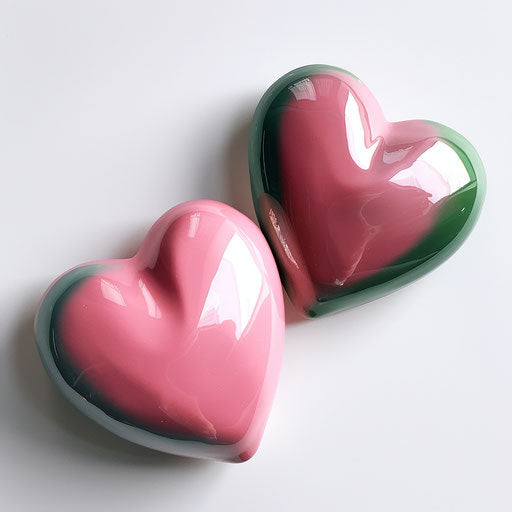 Two pink hearts on white background, text and emoji installations