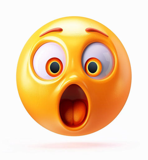Shocked face emoji clipart, white background, warm colors, high resolution 27:29