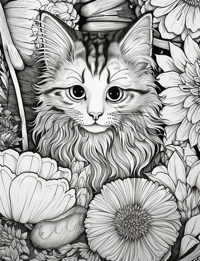 Kitten in a flower coloring page