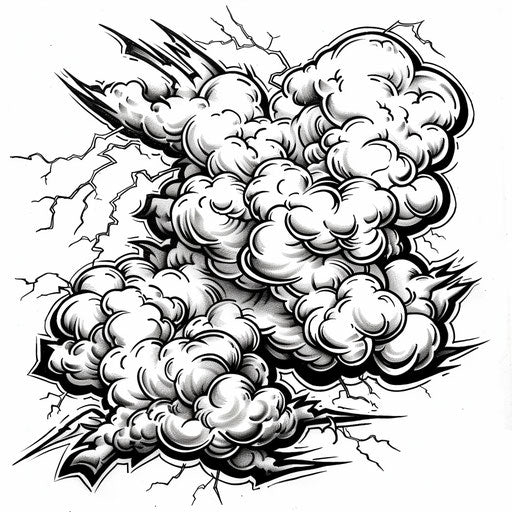 Intricate cloud lightning tattoo design in bold black on white