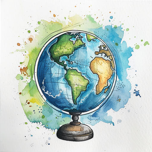 Artistic flat tattoo sketch of a watercolor globe