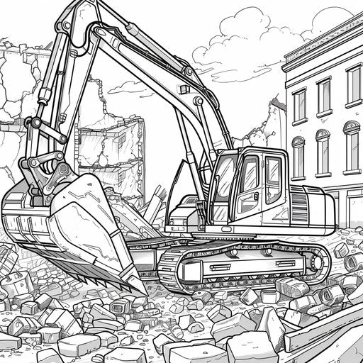 A bulldozer tearing down an old building at a demolition site