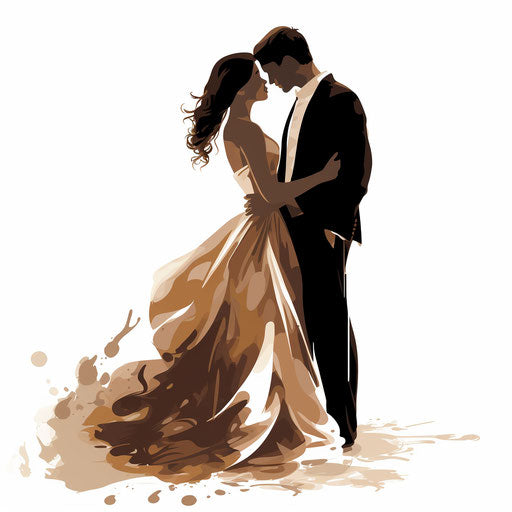 Marriage clipart in the style of Chiaroscuro Art, on white background
