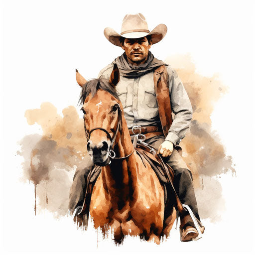 Cowboy art in the style of Oil painting, on a white background