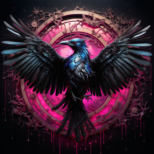 Bird with wings out, detailed sci-fi style illustration