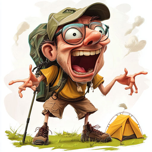 Humorous caricature of a camping clipart with human characteristics