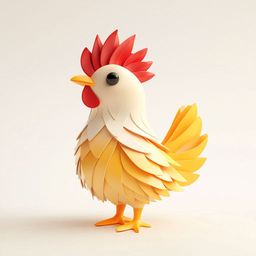 3D Chicken on Flat White Background, Isolated Clipart