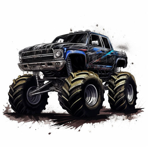 Chiaroscuro Art: Monster Truck Clip Art on White Background
