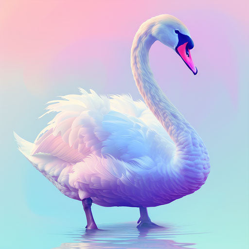 Photo realistic style swan clipart with flat random color background