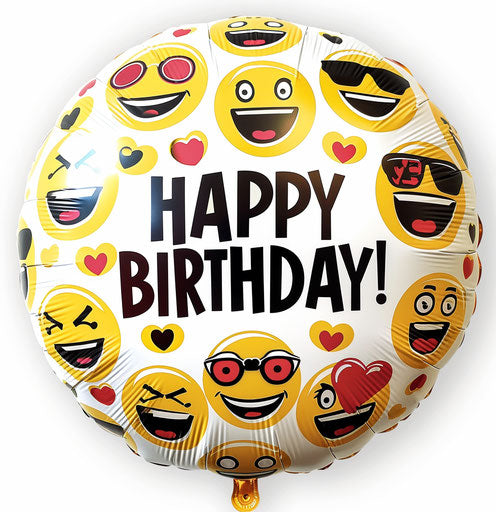 Large balloon with emoji pattern, happy birthday!