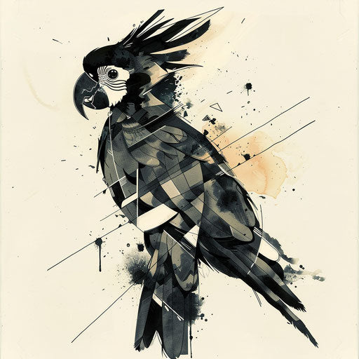 Cubist sketch of a yellow-tailed cockatoo