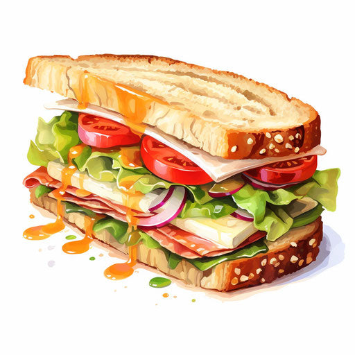 Sandwich clipart in the style of Impressionistic Art