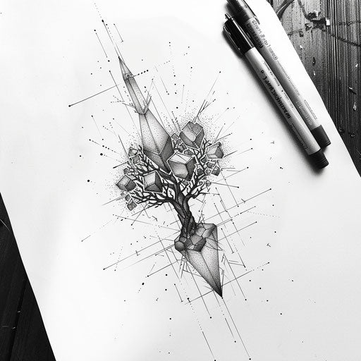 Geometric tree of life with sharp angles and crystal-like structures