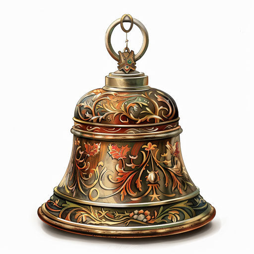 Christmas bell clipart in photo realistic style with flat white background