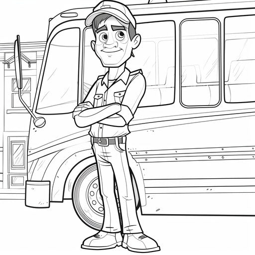 Funny animated bus driver in the style of Butch Hartman