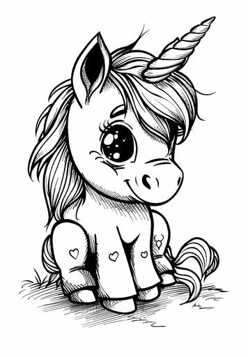 Coloring pages of little baby unicorn, comic art style