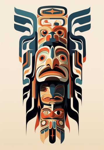 Indian totem pole vector, precisionist art style, angelic photo, Vancouver school, Tanbi Kei, northwest school, Angura Kei 53:76